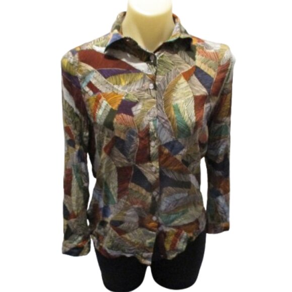 🌿 Vintage Feather Print Button-Down Shirt - Coco Y Club - Size S 🌿 - Picture 1 of 3
